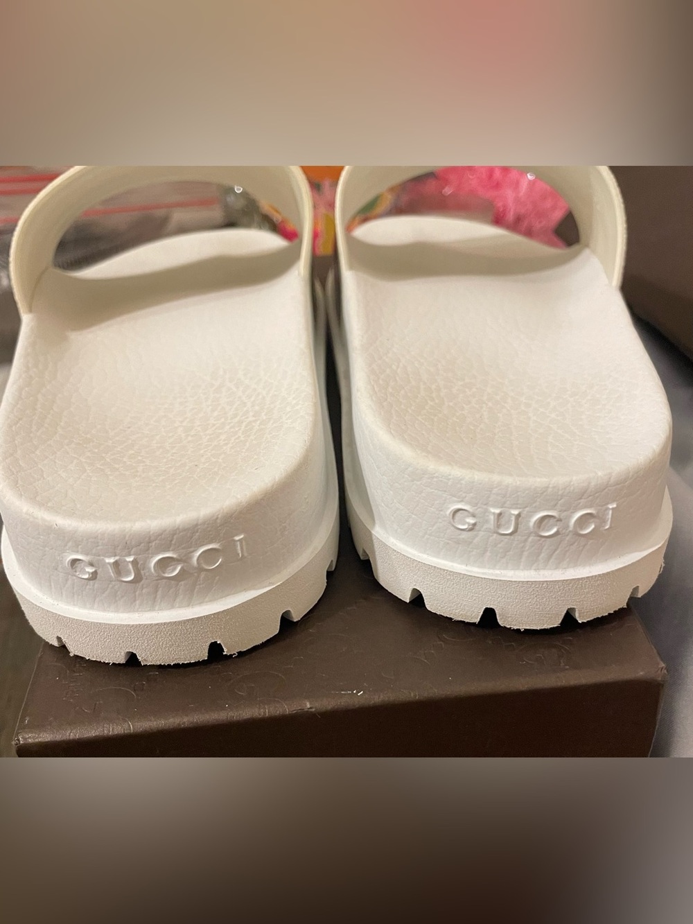 Gucci White Slides with Red & Green Stripe - Picture 3 of 5